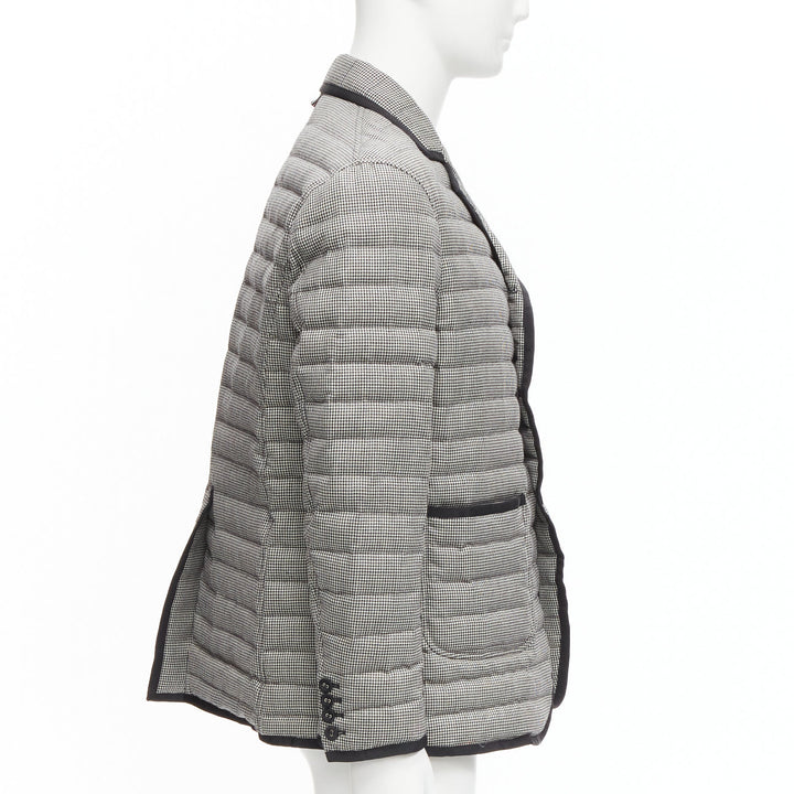 THOM BROWNE black white houndstooth ribbon trim stripe lined padded blazer Sz3 L