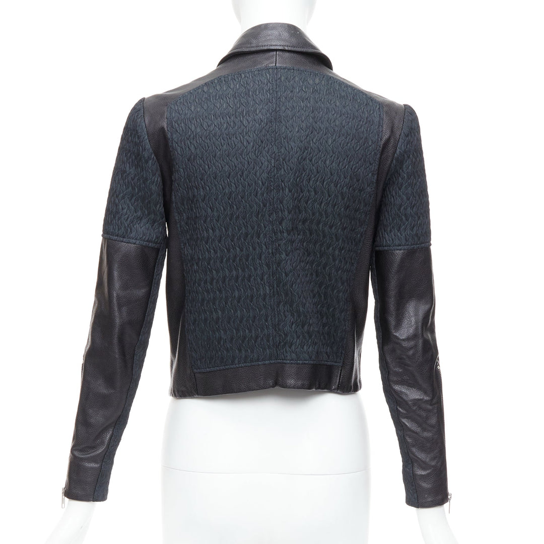 HELMUT LANG black pebbled leather textured fabric zip crop biker P