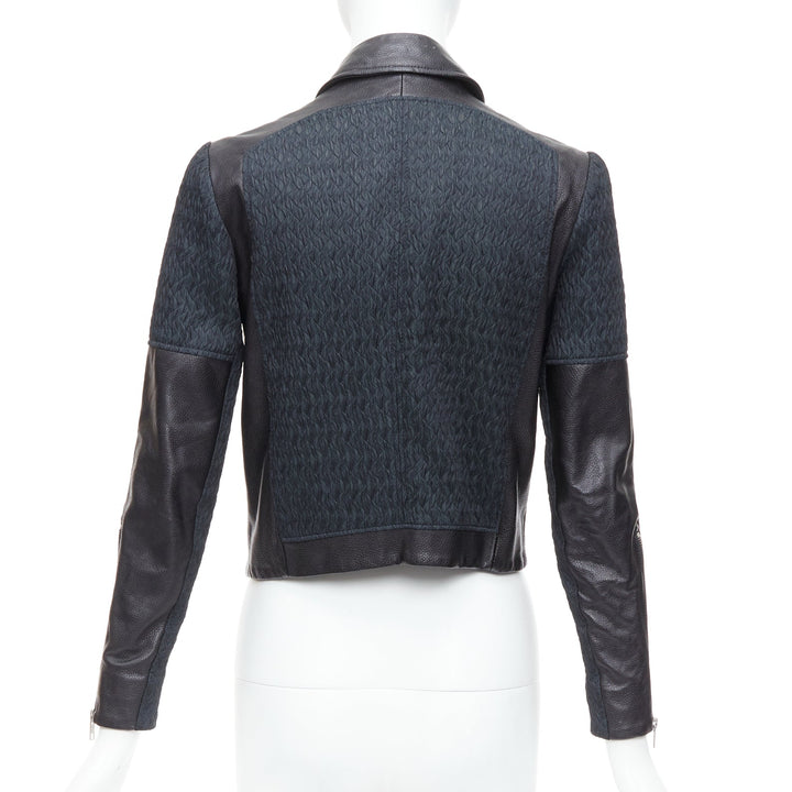 HELMUT LANG black pebbled leather textured fabric zip crop biker P