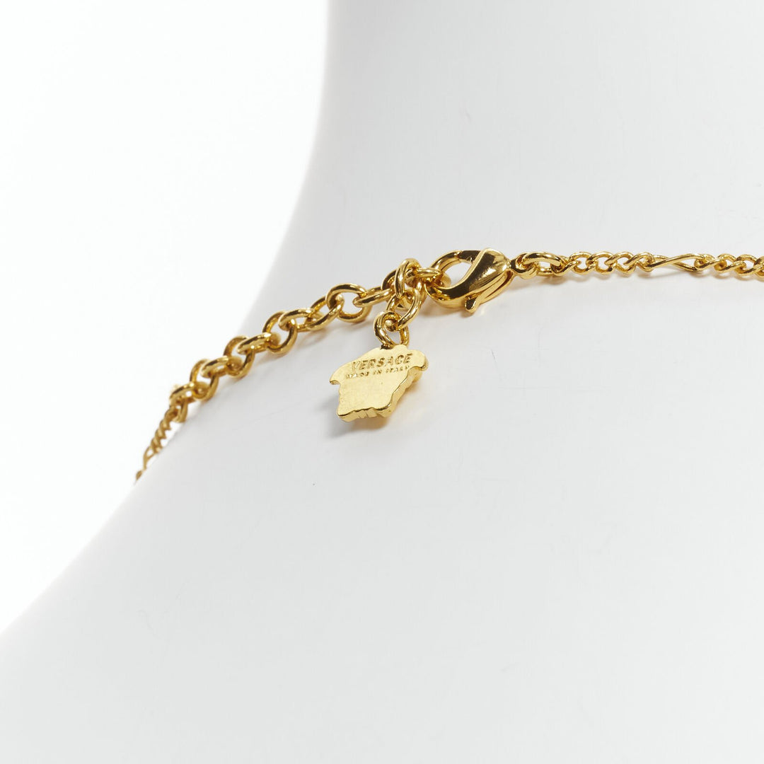 VERSACE Medusa Greca coin medallion gold tone nickel short necklace