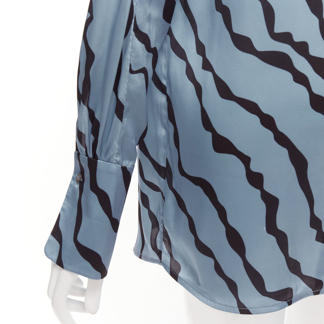 VVB VICTORIA BECKHAM blue black diagonal stripe asymmetric shoulder shirt UK10 M