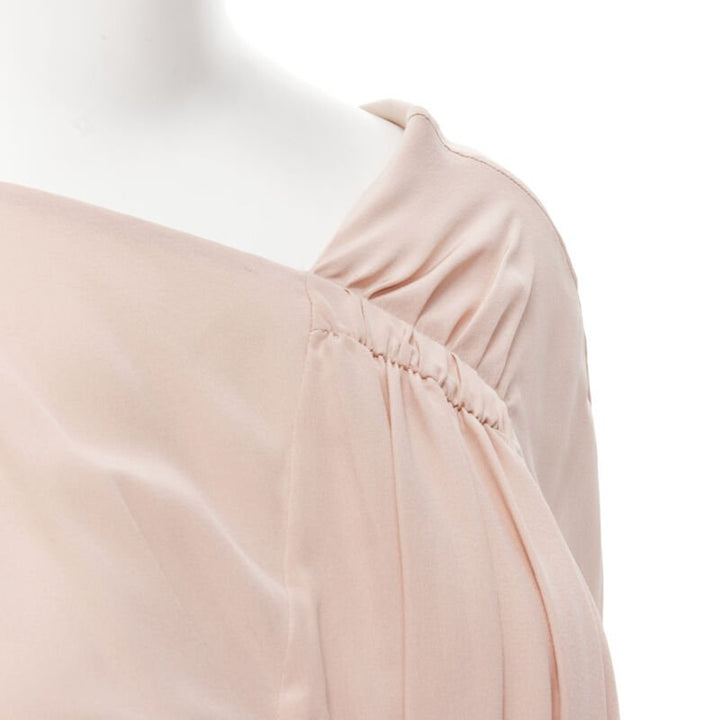 MARNI 100% silk light pink gathered asymmetric draped short sleeve dress IT38 XS