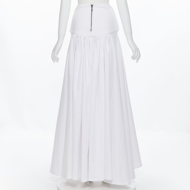 MATICEVSKI white ruched waist band pleated flared maxi dress XS