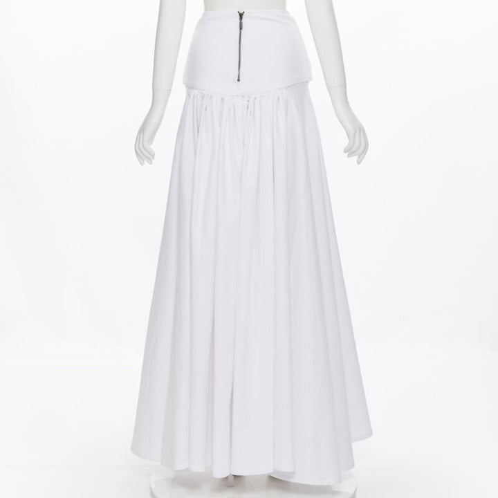 MATICEVSKI white ruched waist band pleated flared maxi dress XS