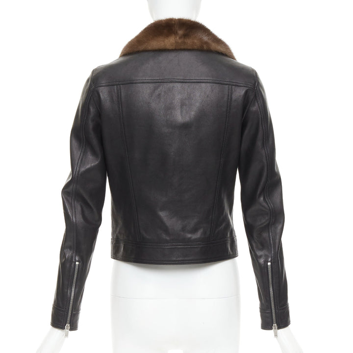 SAINT LAURENT 2018 brown mink fur black lambskin leather biker jacket FR38 M