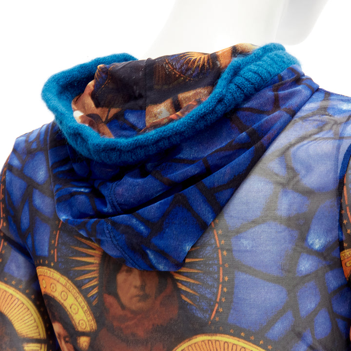 JEAN PAUL GAULTIER blue cathedral print gothic logo wool hooded top IT40 S