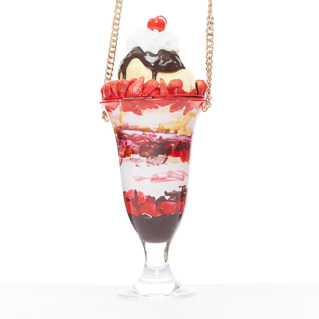 rare MOSCHINO 2022 Ice Cream Sundae Runway pink chocolate chain crossbody bag