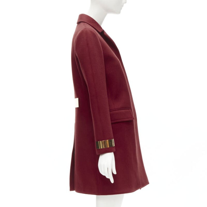 BURBERRY PROPRSUM 90% cashmere blend red gold metal bar coat IT38 XS