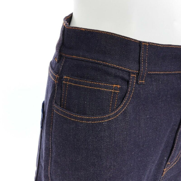 FENDI PF18 indigo blue crisp denim straight jeans 3/4 heart embroidery IT40 S