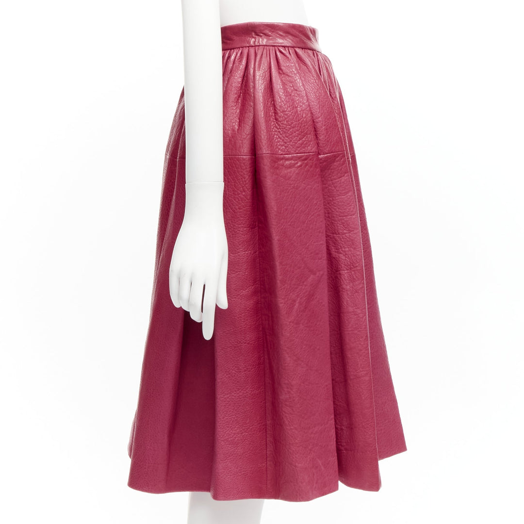 MIU MIU raspberry pink lambskin leather high waist panelled table skirt IT40 S