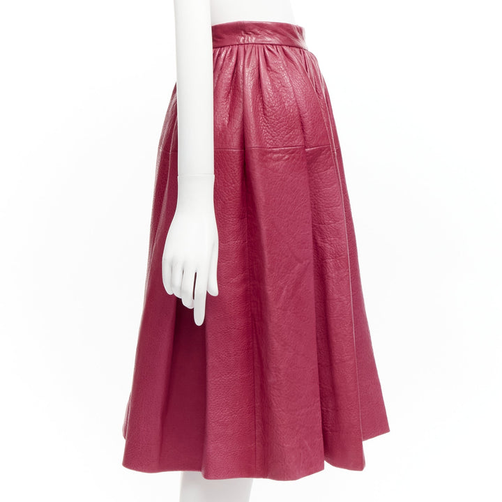 MIU MIU raspberry pink lambskin leather high waist panelled table skirt IT40 S