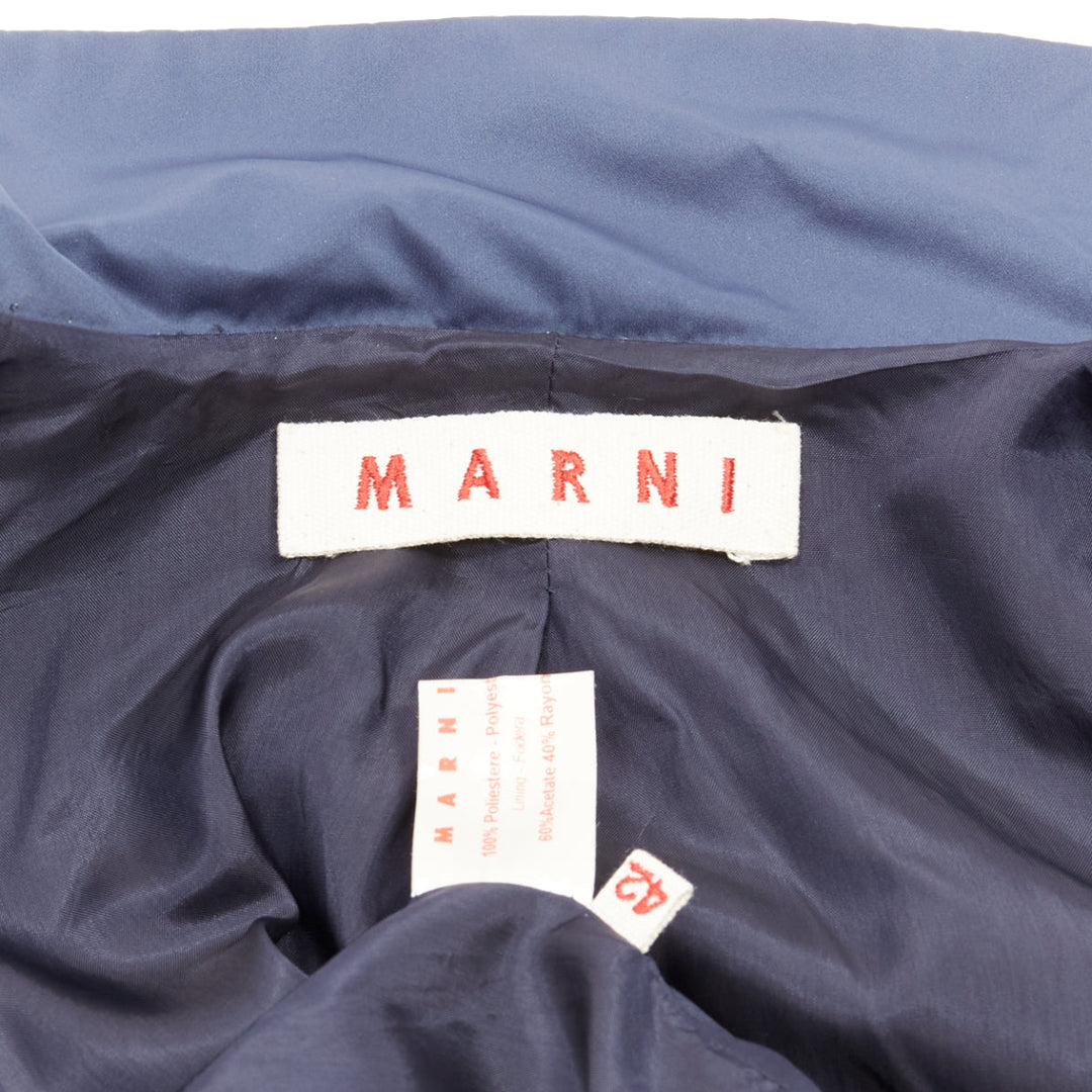 MARNI blue satin structural puff shoulder peplum minimal cropped jacket IT42 M