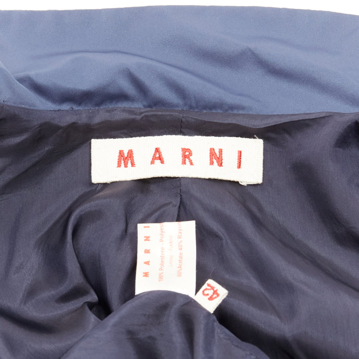 MARNI blue satin structural puff shoulder peplum minimal cropped jacket IT42 M