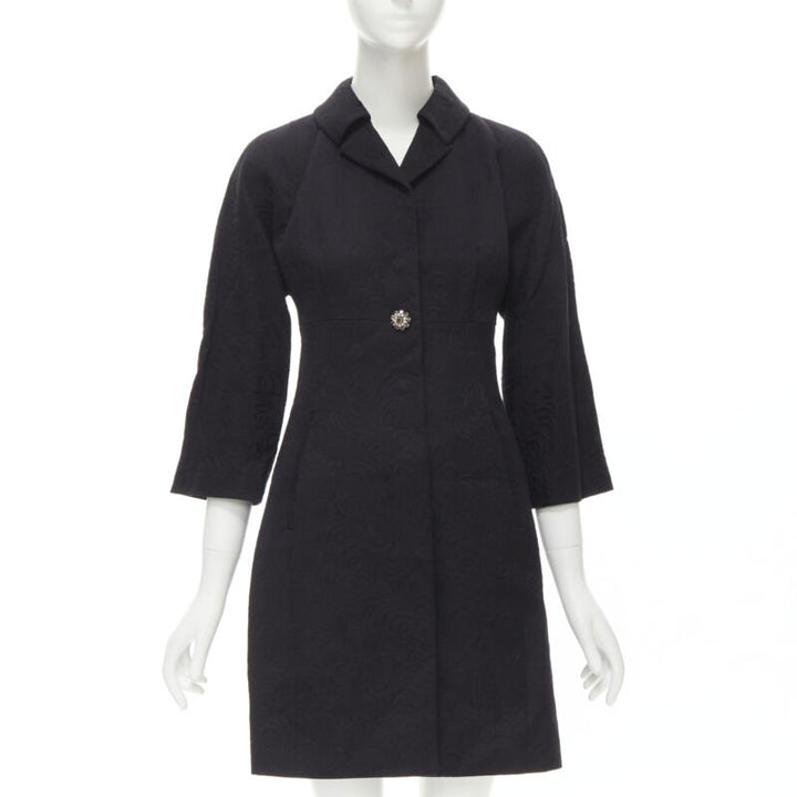 DOLCE GABBANA black paisley jacquard crystal button 3/4 sleeve coat IT36 XS