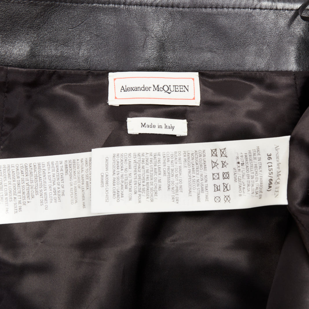 ALEXANDER MCQUEEN 2023 black cowhide leather silver biker zip skirt IT36 XXS
