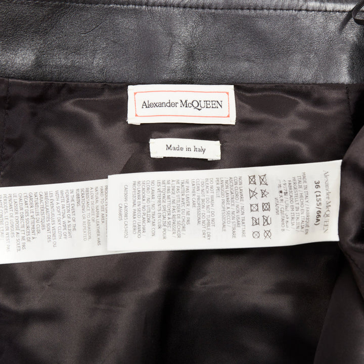 ALEXANDER MCQUEEN 2023 black cowhide leather silver biker zip skirt IT36 XXS