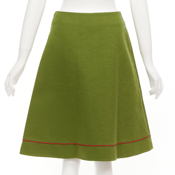 rare CHRISTIAN DIOR John Galliano 1999 Communist green pique Aline skirt FR40 L