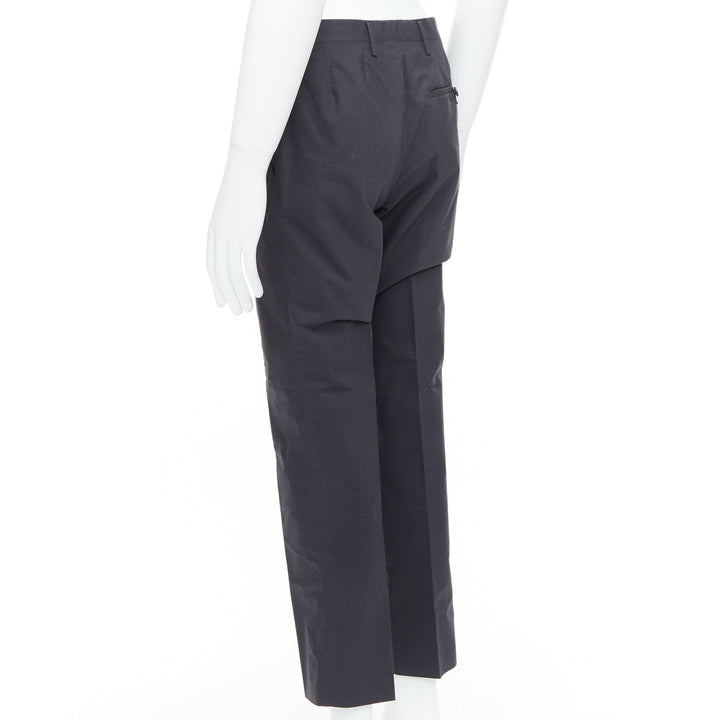 LANVIN black wool blend crepe concealed fly tapered trousers FR44 XS
