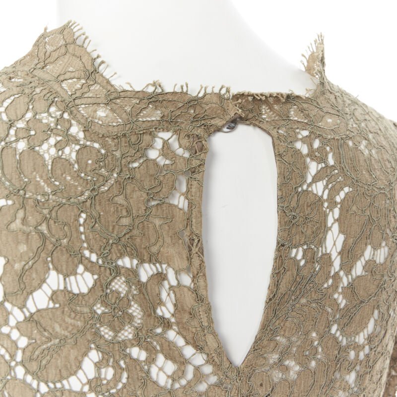 STELLA  MCCARTNEY khaki green floral lace short sleeve t-shirt top XS