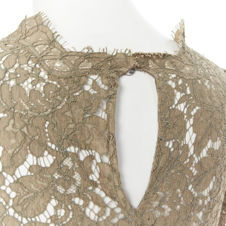 STELLA  MCCARTNEY khaki green floral lace short sleeve t-shirt top XS
