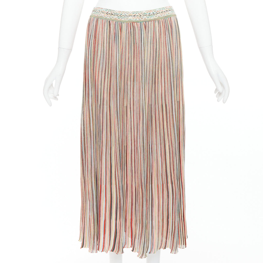 MISSONI multicolor cotton blend signature striped knit midi skirt IT42 M