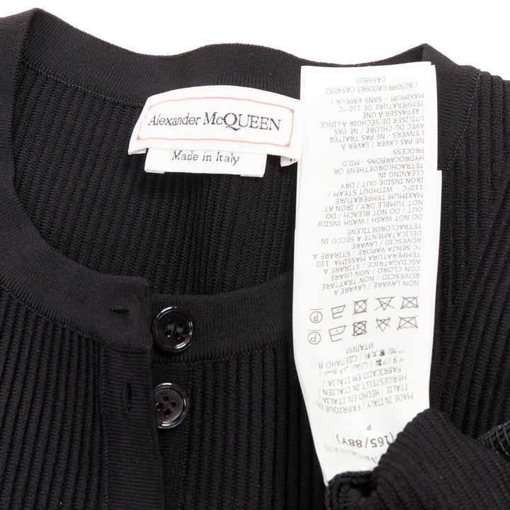 ALEXANDER MCQUEEN 2023 black ribbed stiff sheer tulle peplum cardigan sweater S