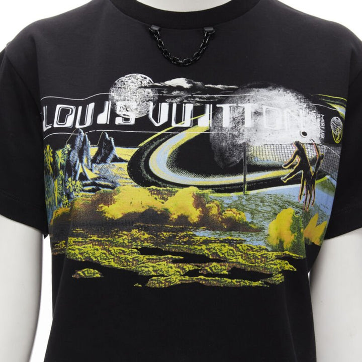 LOUIS VUITTON Volleyball Space graphic chain trimmed black cotton tshirt XS