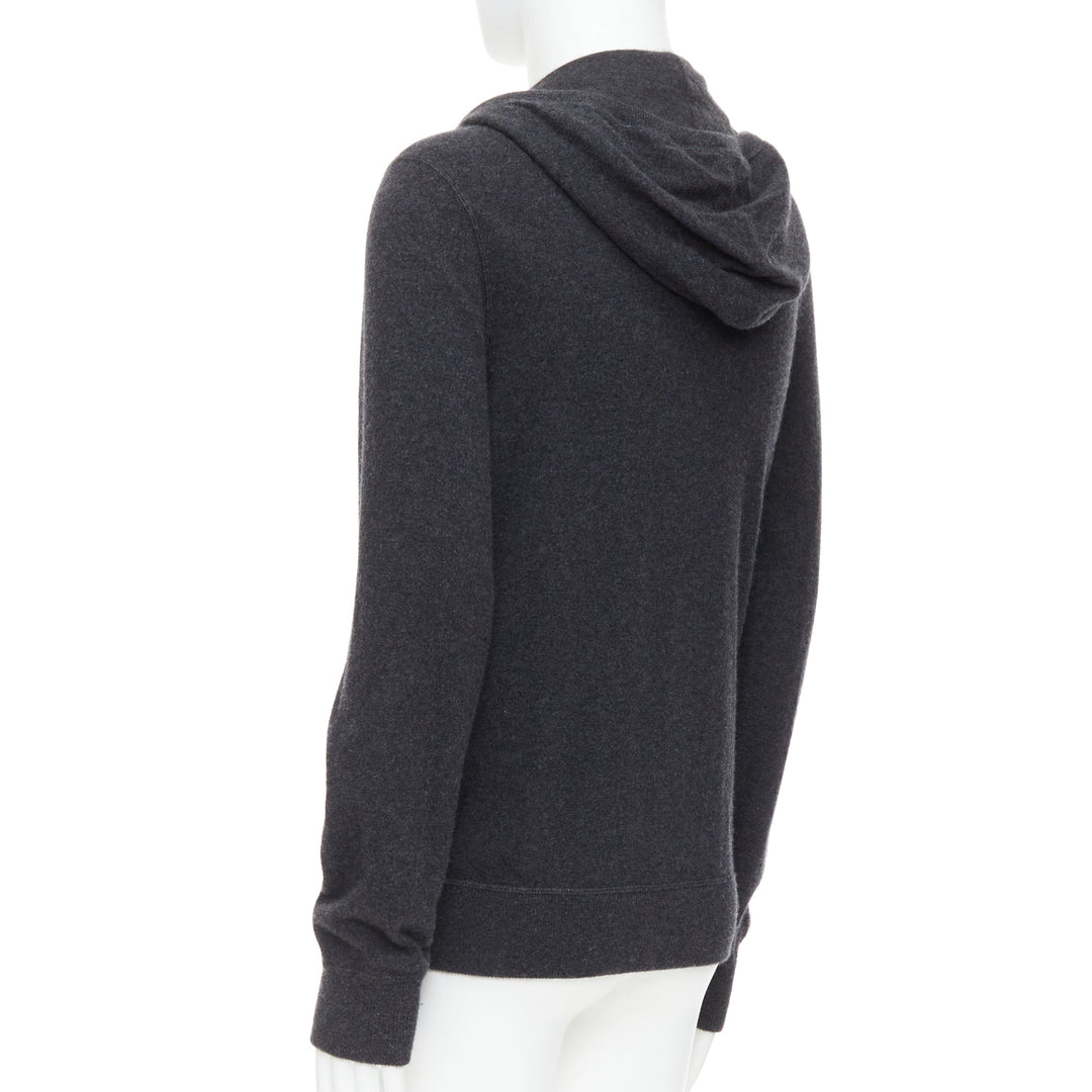 DOLCE GABBANA 100% cashmere grey silver logo zip hoodie IT48 M