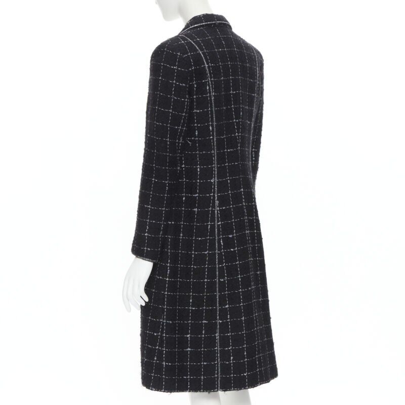 LUISA BECCARIA black silver check glitter tweed embellished long coat IT40 S