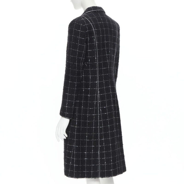 LUISA BECCARIA black silver check glitter tweed embellished long coat IT40 S