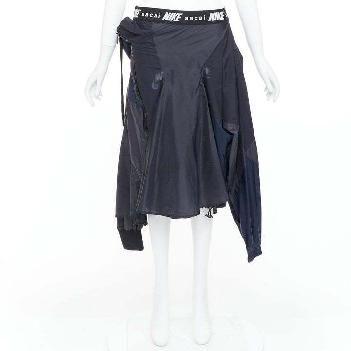 SACAI NIKE black navy nylon deconstructed windbreaker patchwork skirt S