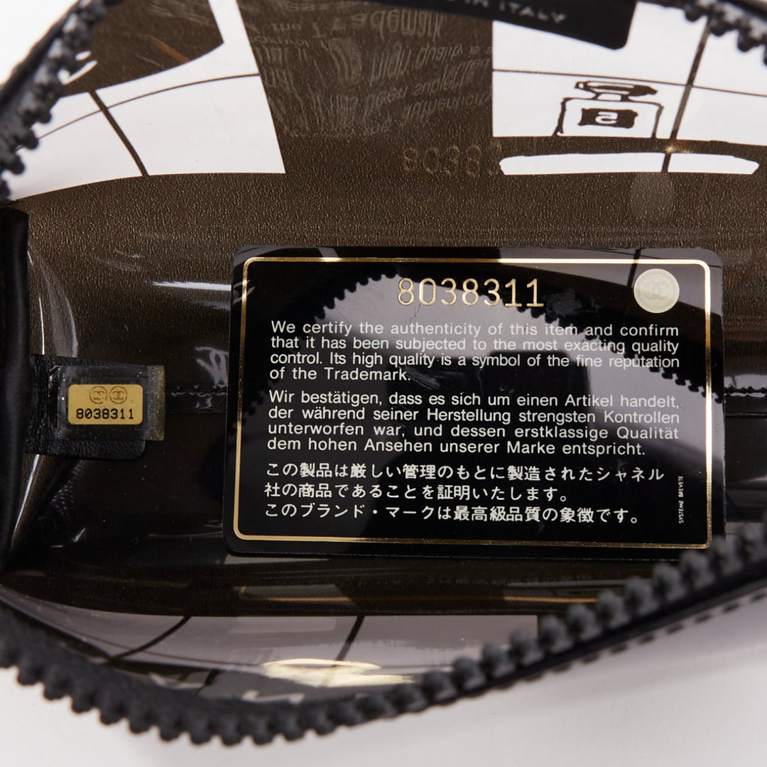 CHANEL 2003 Coco Window black clear PVC silver zip cosmetic pouch