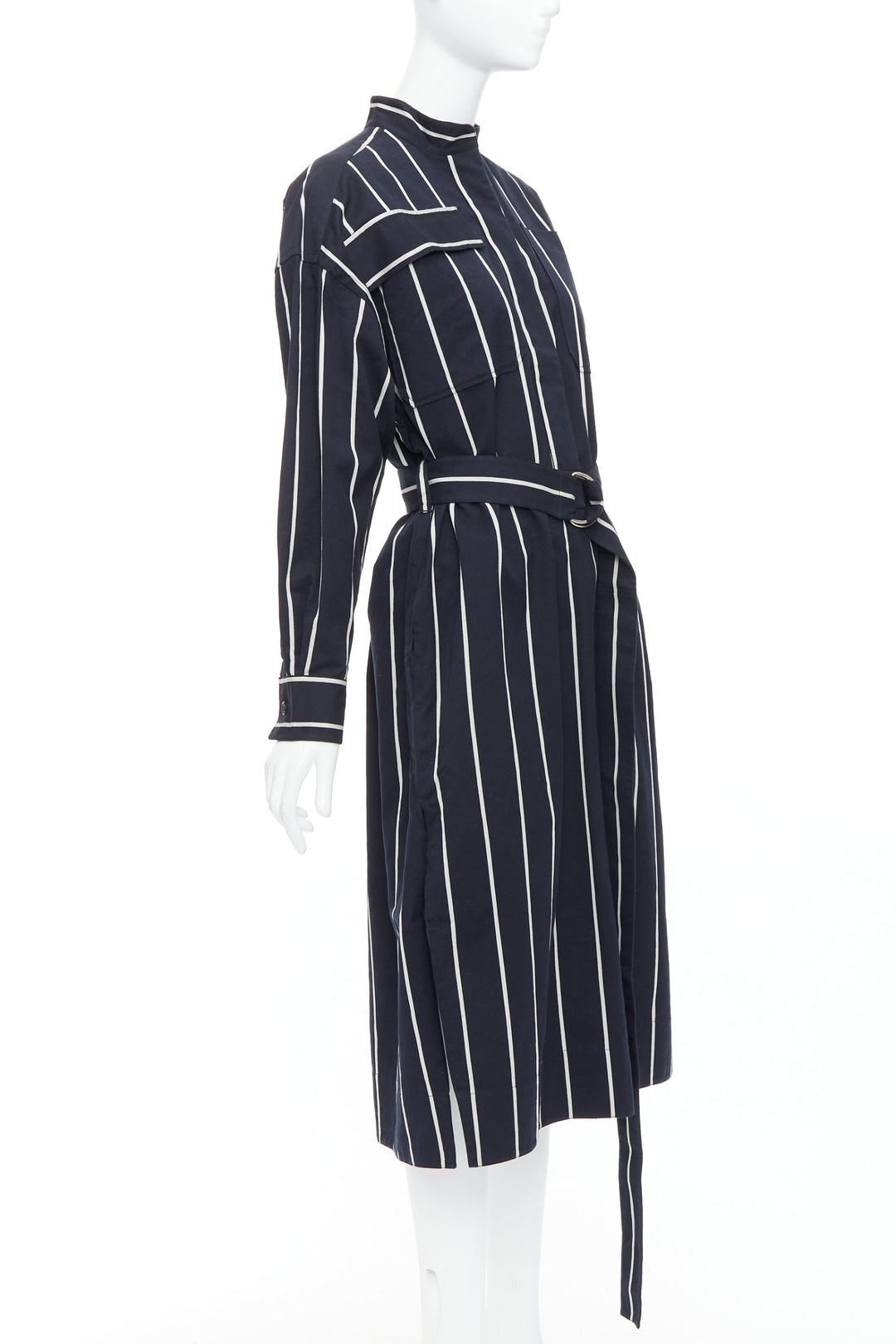 CELINE Phoebe Philo 2018 Runway black vertical stripe belted dress FR34 XS