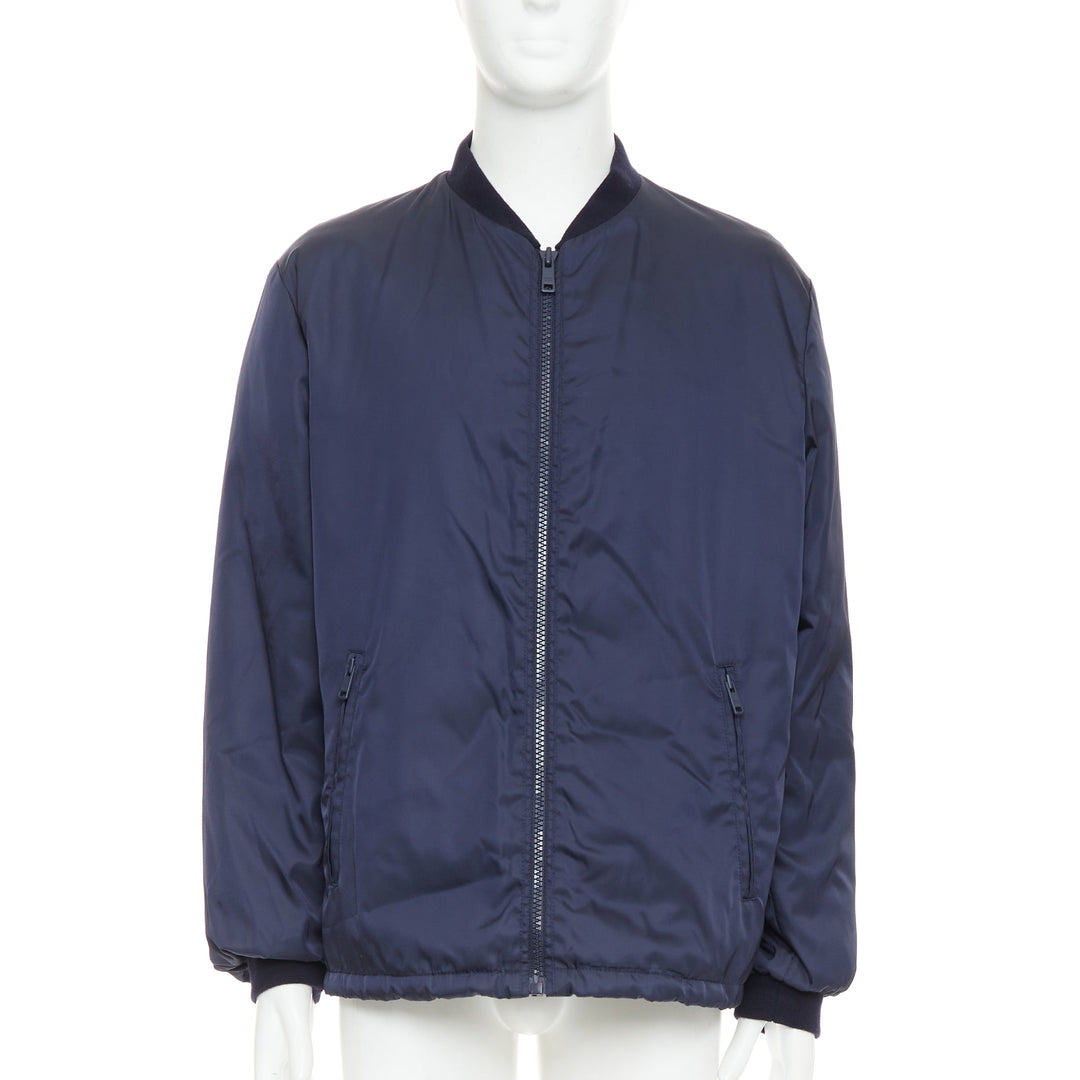 PRADA 2016 navy nylon zip pockets padded down oversized bomber jacket IT52 XL