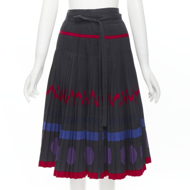 COMME DES GARCONS 1980s black geometric pattern pleated wrapped flared skirt S