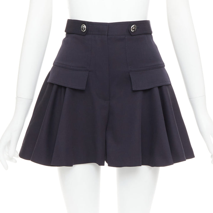 ALEXANDER MCQUEEN 2018 Cargo navy wool silk lined button side skorts IT36 XXS