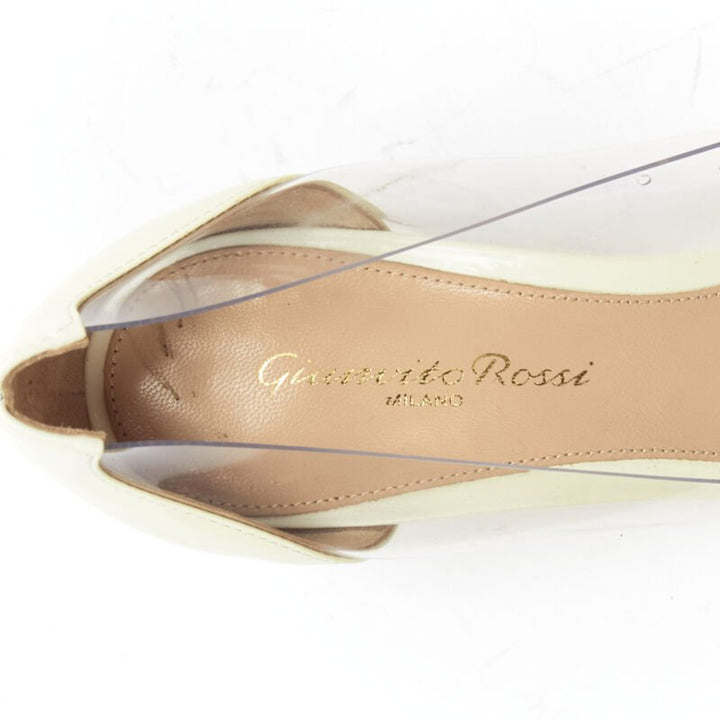 GIANVITO ROSSI Plexi Vernice Powder cream patent PVC nude toe cap heel EU37.5