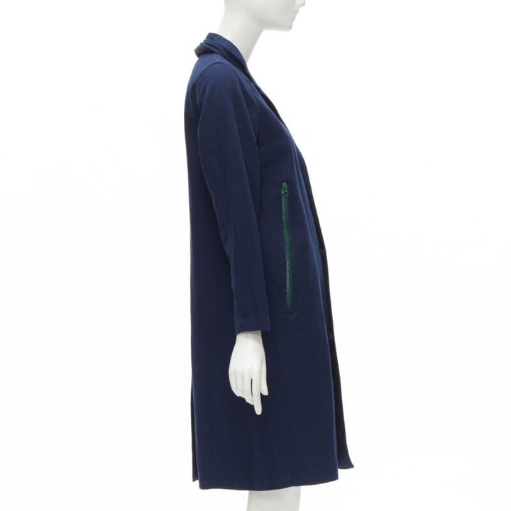 ZUCCA navy blue cotton linen green zipper over coat S