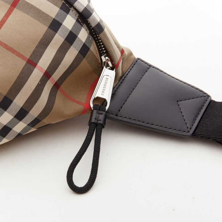 BURBERRY Econyl Signature House Check brown checkered zip bum bag crossbody