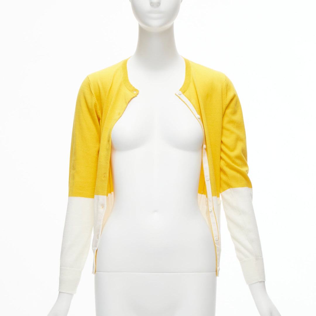 STELLA MCCARTNEY yellow white colorblock cotton pocketed cardigan sweater 12y