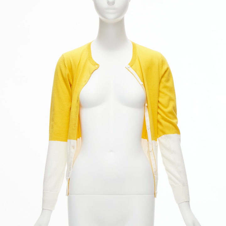 STELLA MCCARTNEY yellow white colorblock cotton pocketed cardigan sweater 12y
