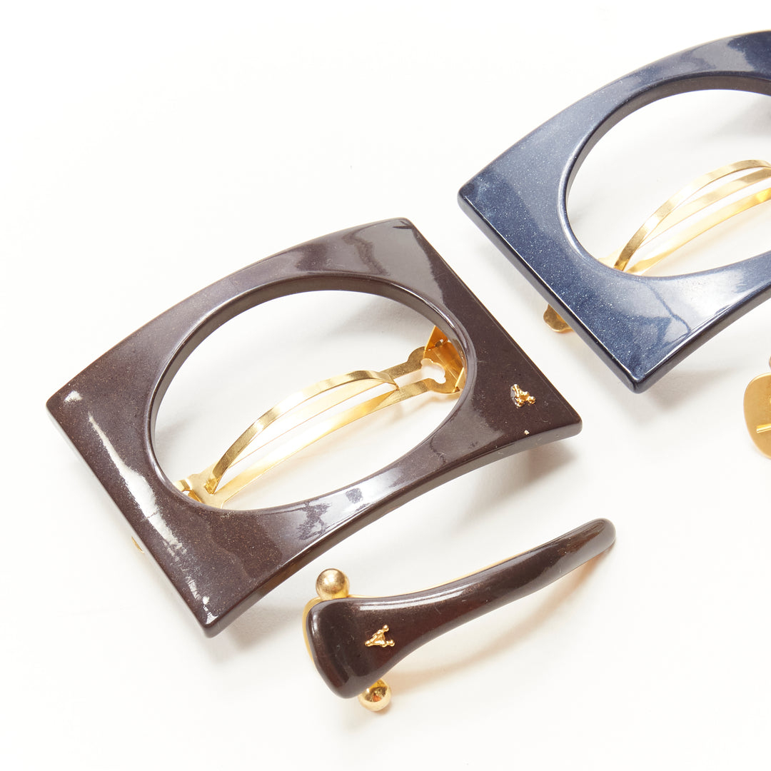 ALEXANDRE DE PARIS Zouari brown blue red square cut out acrylic hair clip X6
