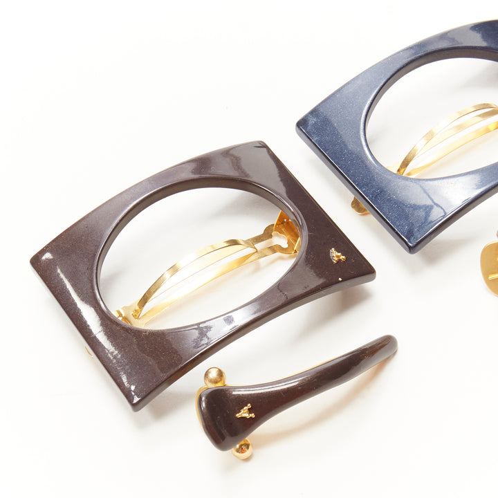 ALEXANDRE DE PARIS Zouari brown blue red square cut out acrylic hair clip X6