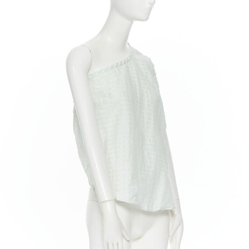ROSIE ASSOULIN pastel green striped rusched draped back one shoulder top XS