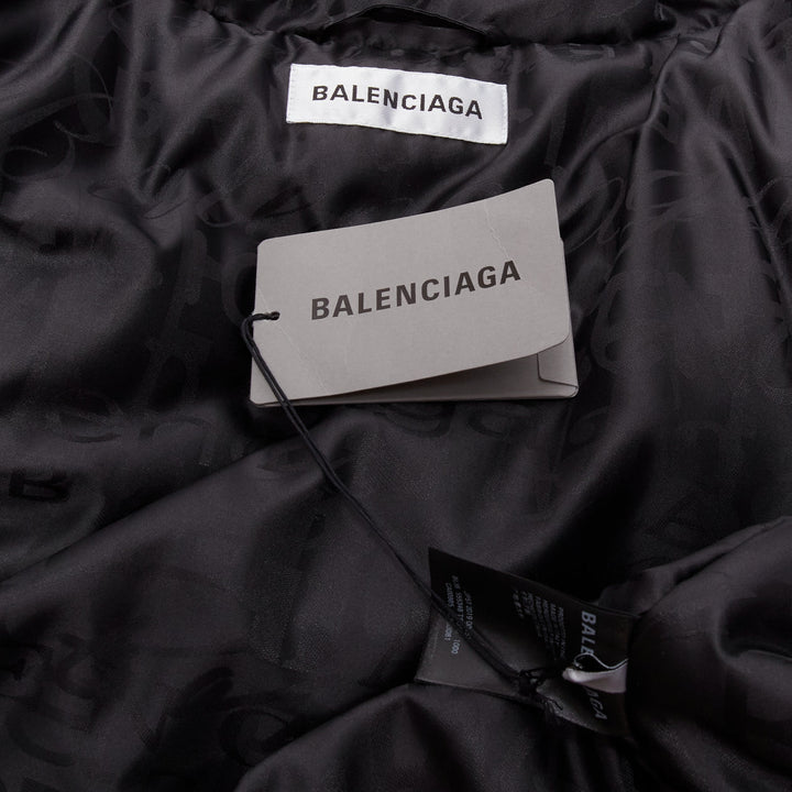 BALENCIAGA 2019 black logo jacquard Swing hooded quilted puffer coat FR36 S