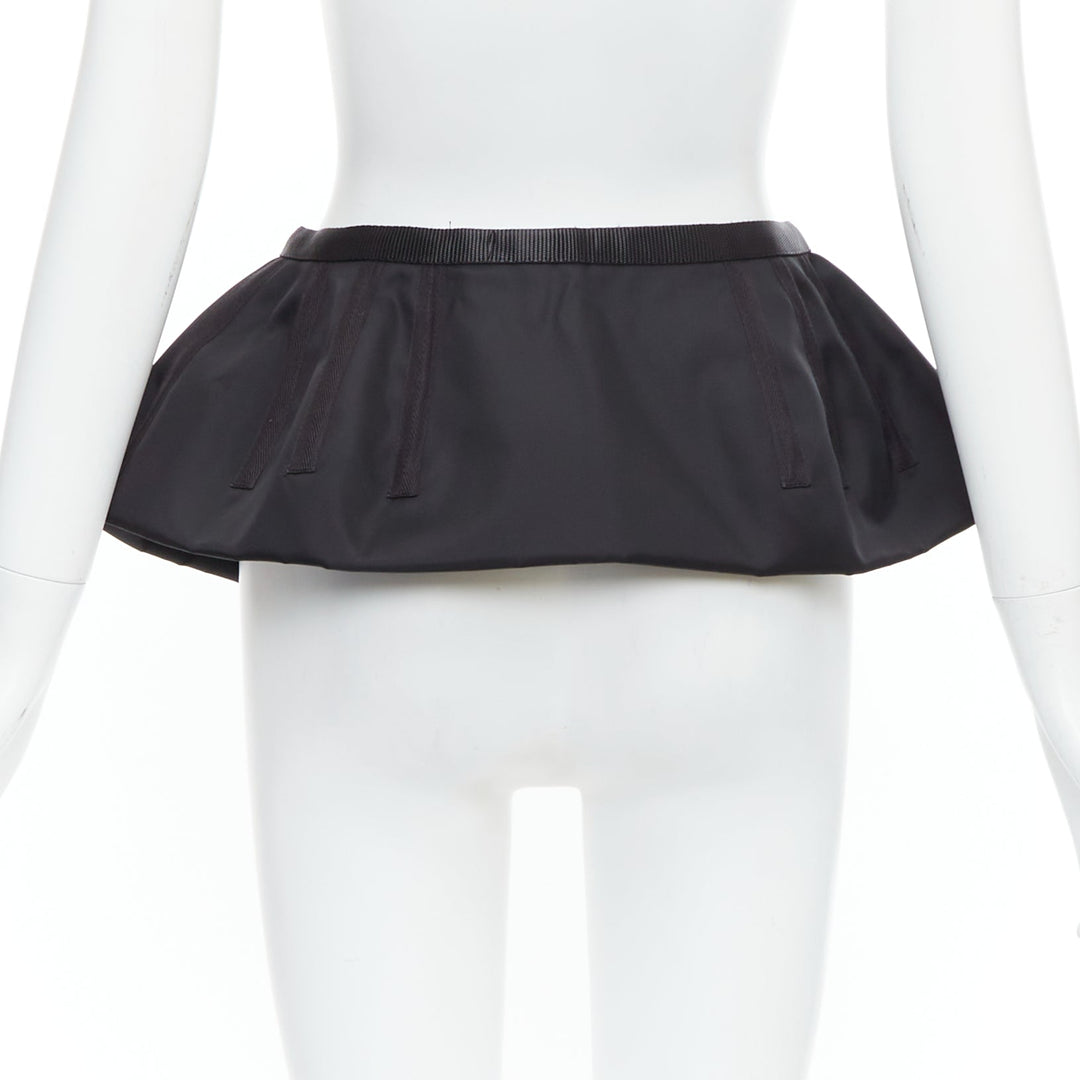 PRADA 2008 black nylon silver logo buckle fabric peplum belt IT38 XS