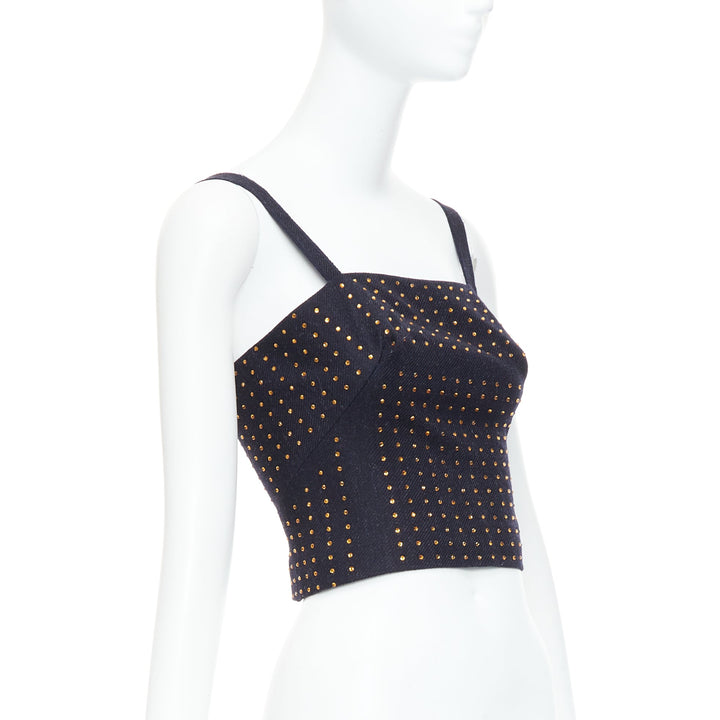 MIU MIU Vintage 1998 Runway fleece wool black crystal bustier top IT38 XS