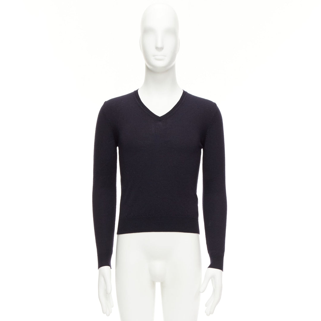 PRADA 2010 navy wool long sleeve V-neck classic sweater IT44 XS