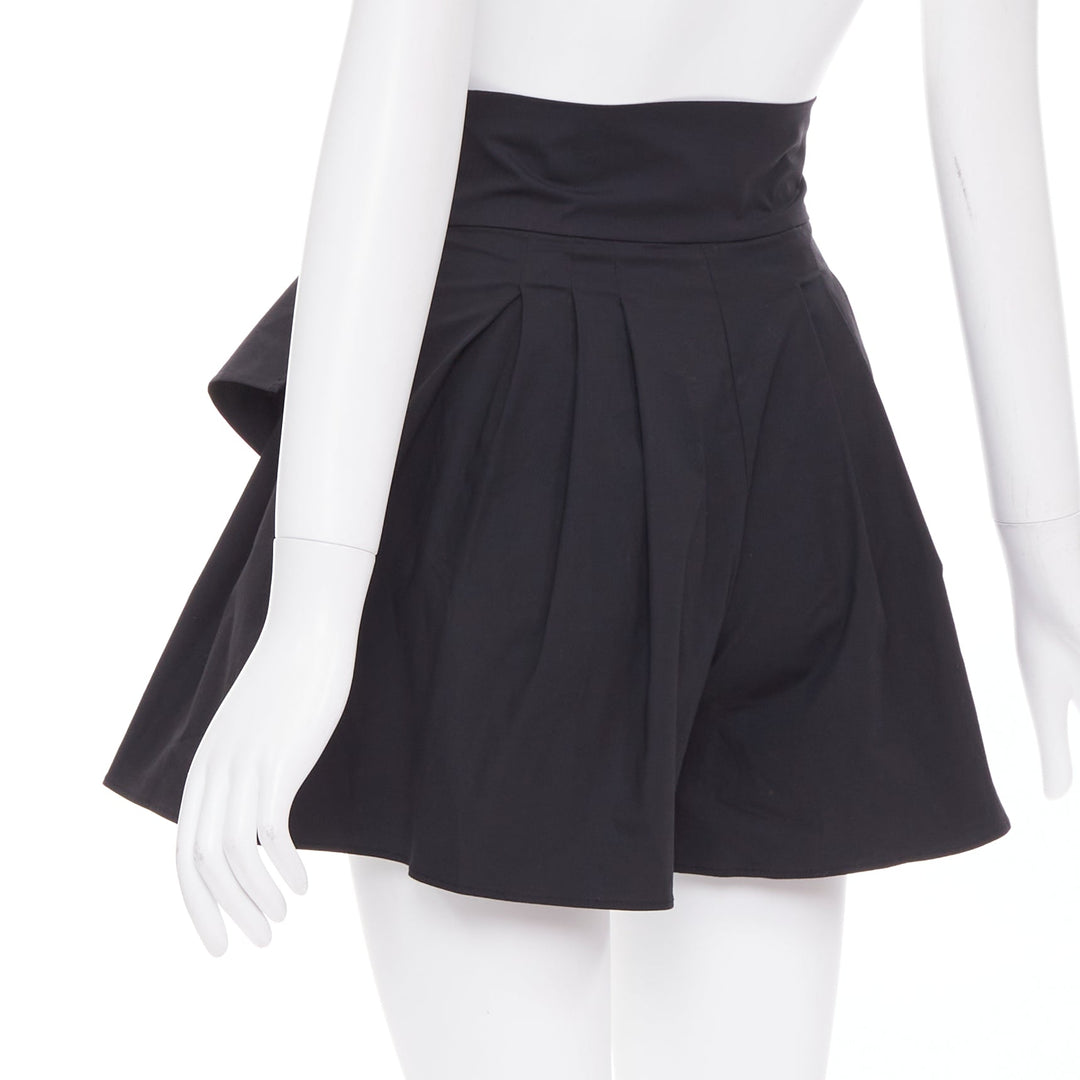 MOSCHINO Boutique black cotton blend bow tie waist pleated shorts IT38 XS
