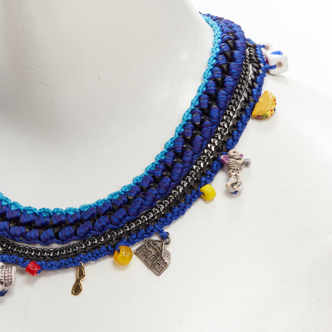 VANESSA ARIZAGA blue rope chain colorful charm skull dice necklace